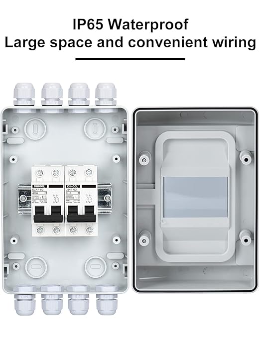 DIHOOL DC Circuit Breaker Box Cover, 40 Amp Electrical Power Distribution Box 2 in 2 Out, PV Solar Disconnect Switch