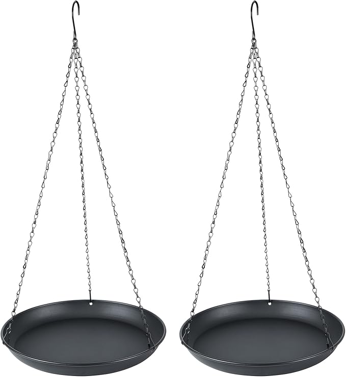 2-Pack Hanging Bird Bath, Outdoor Metal Birdbath with Shallow Feeder Bowl for Wild Birds, Garden, Patio, Deck & Yard, 2 Size (9.8"/11.8" Diameter) (9.8IN-2PACK)