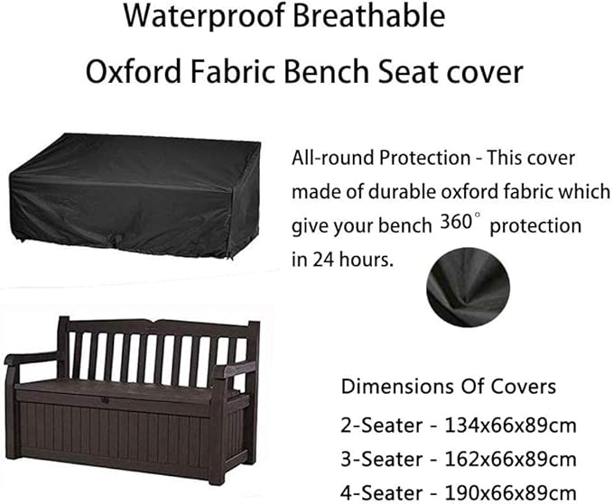 Kingling Outdoor Bench Cover Waterproof for 64 Inch Patio Acacia Wood Bench & 3 Seat Patio Loveseat, Sofa, Glider Heavy Duty Patio Furniture Covers for Outdoor Seating-64 W x 25" D x 35" H Black