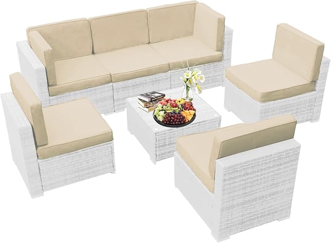 14Pieces Patio Cushion Covers Replacement Outdoor Couch Cushions Covers Splashproof Sofa Slipcovers Set with Zippers,Patio Furniture Protector Cover Only(Beige, 25.6×25.6×3.94inches)