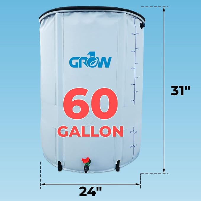 GROW1 Collapsible Reservoir Water Tank 60 Gallon Water Storage Barrel Container Portable for Garden Plants Gardening Greenhouse