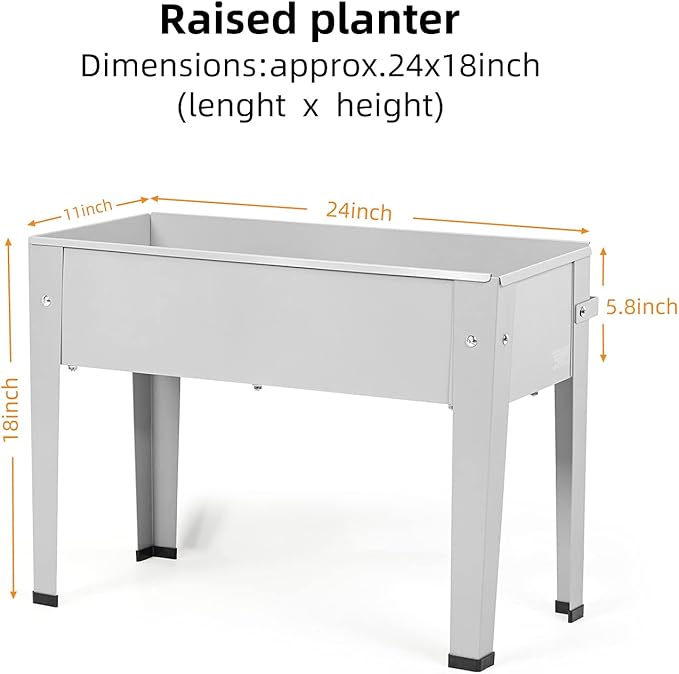 Raised Garden Bed, Garden Raised Planter Box with Legs, Galvanized Garden Planter for Herbs and Vegetables, 24" Grey