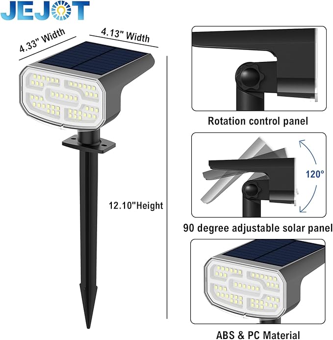 Solar Lights Outdoor Waterproof IP65,Auto On/Off, 6000K 2 Lighting Modes, Super Bright LED, Solar Powered Yard Garden Solar Spot Lights for Outside Landscape -6 Pack