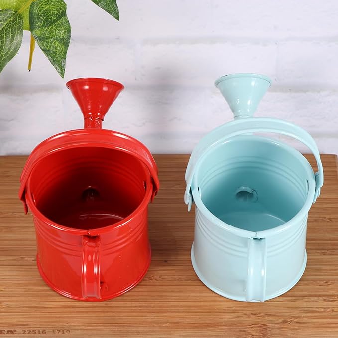 Kids Watering Can Metal Small Watering Can for Indoor Plants, Iron Mini Water Bottle for Garden Yarde Home Plants Flower Bonsai Pots (Red and Light, 2PCS)