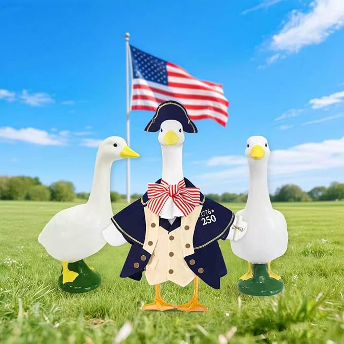 4th of July 3 Pcs Porch Goose Outfits, for 23-28 Inch Porch Goose,250th Goose Outfits USA Outdoor (1776–2026),Cement Statue for Courtyard Garden Terrace Art Decoration