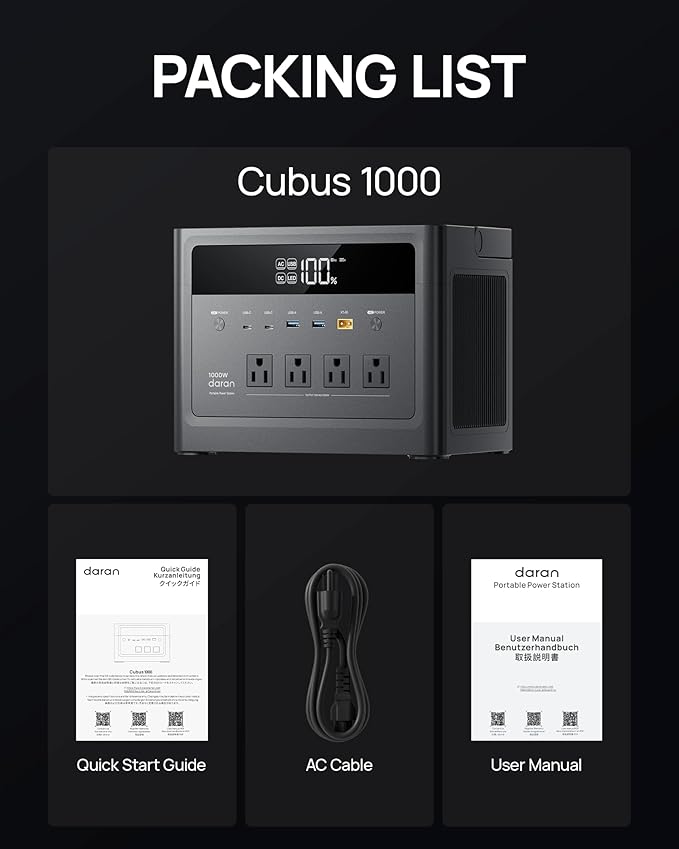 2026 Portable Power Station 1000W (Surge 2000W), 576Wh LiFePO4 Battery Solar Generator, Power Bank 110V Pure Sine Wave AC Outlet with PD 100W USB-C Fast Charging for Home Use, Hurricane Emergency, RVs
