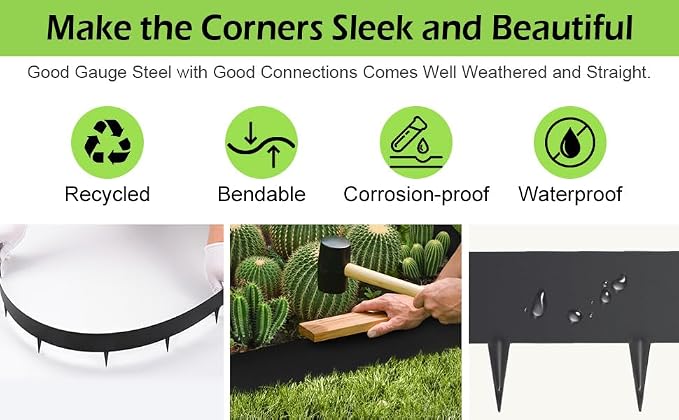Garden 5PCS Steel Landscape Lawn Edging - 5PCS Steel Landscape Edging 39 x 6Inch (3 Inch Metal Strips + 3inch Nail) Black Garden Edging Border Length Flexible Landscape Edging Anchoring Stakes-Black