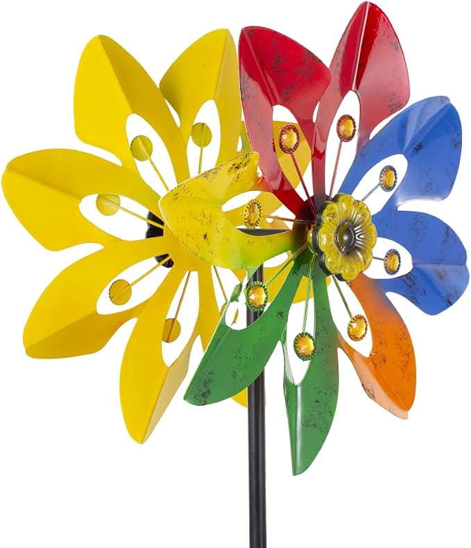 Stargarden Outdoor Wind Spinner, 64 * 14.2" Double Wind Sculptures,Colorful Metal Windmill for Garden Patio Yard Decor