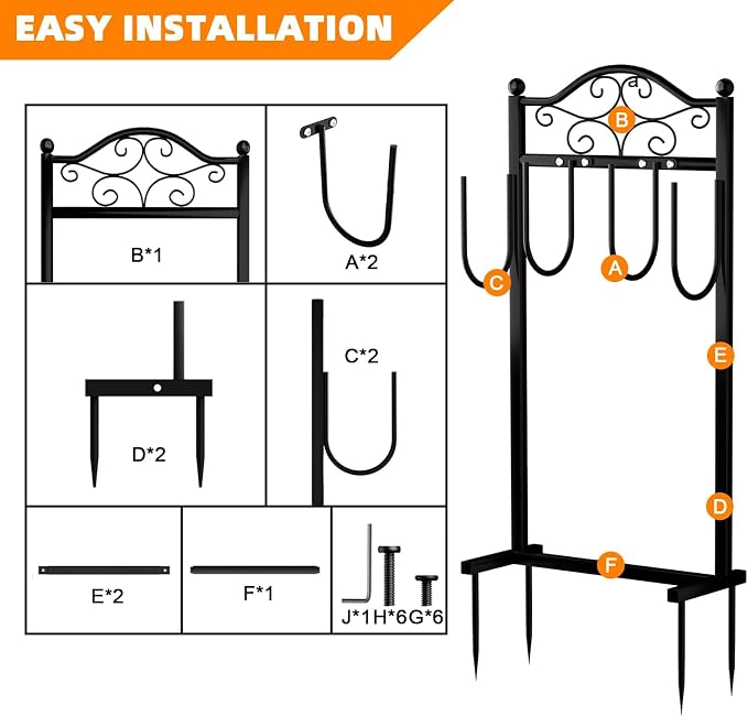 2 Pack Garden Hose Holder, Heavy-Duty Garden Hose Stand for 100FT Hoses, Freestanding Water Hose Holder for Yard & Garden, Black