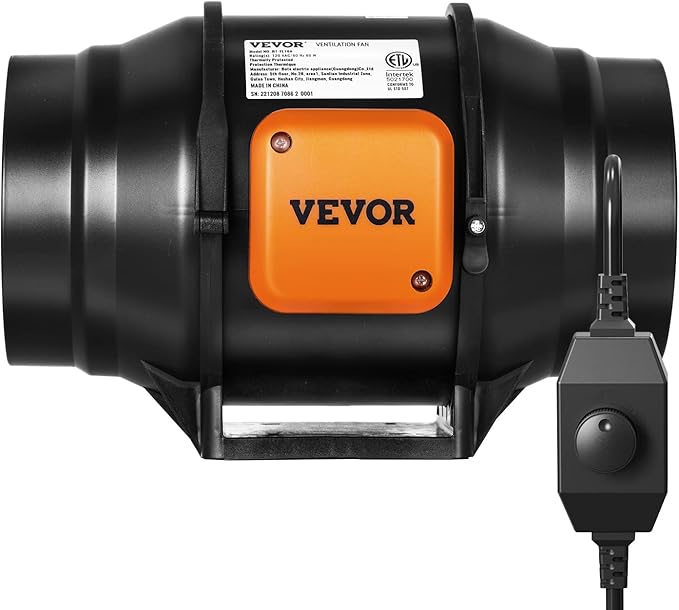 VEVOR Inline Duct Fan, 6-Inch 400 CFM with Variable Speed Controller, Quiet AC-Motor Ventilation Exhaust Fan for Cooling Booster, Grow Tents, Hydroponics