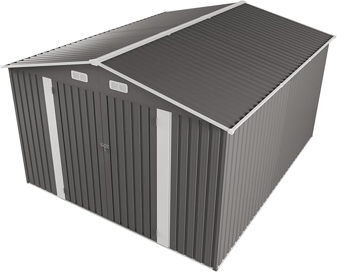 YOPTO 10x12 FT Outdoor Storage Shed,Large Metal Garden Shed with Double Door and Two Windows Waterproof Tool Shed for Backyard Patio Lawn Poolside,Grey
