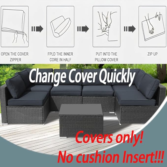14Pcs Outdoor Cushion Covers Replacement Washable w/Zipper for 6-Seaters Sofa Patio Slipcovers Set Seat and Back Covers Only-25x25x3.15inch