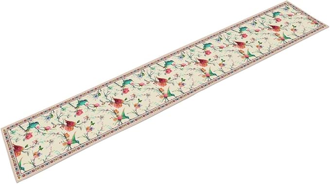 Floral Birds Table Runner, Rustic Watercolor Chinese Flower Blossom Plant Pink Boho Spring Coffee Table Center Decor for Family Kitchen and Dining Farmhouse Party Table Decorations, 13"x72"