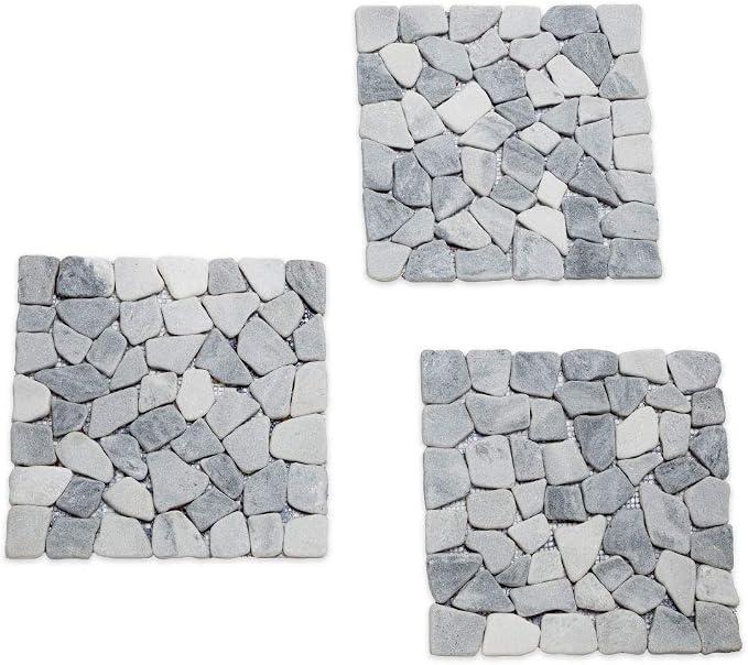 Bits and Pieces - Stepping Stones Outdoor Walkway - 12" Square Marble Landscaping Decorative Stepping Stones - Set of Three (3) - Backyard Decor Garden Pavers for Outside Walkway