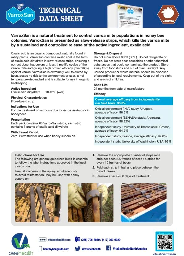 Varroxsan Oxalic Acid Strips - Varroa Mite Treatment for Beehives - Slow-Release Strip for Easy Mite Management - 20 Strips