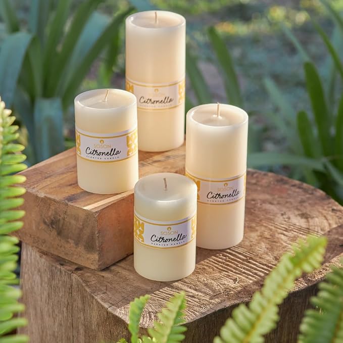 Simply Soson Citronella Candle - Citronella Scented Pillar Candles Ivory - 3x6 inch - 3 Pack - Long Lasting Burn Outside Candles for Garden Yard Balcony, Summer Camping