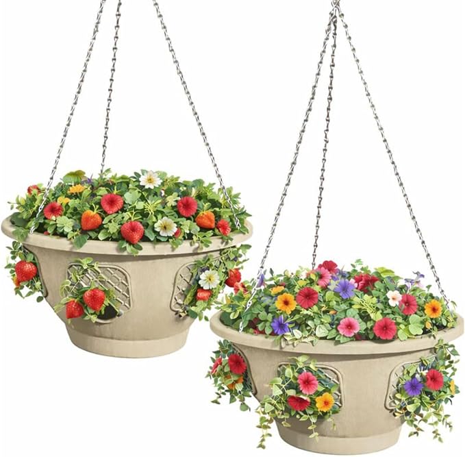 Ultimate Hanging Baskets - Strawberry, Tomato, Flower, and Herb Outdoor Planters - Use Garden Pots for Growing Plants Outside On A Deck, Fence, or Balcony (10, Desert Sand)