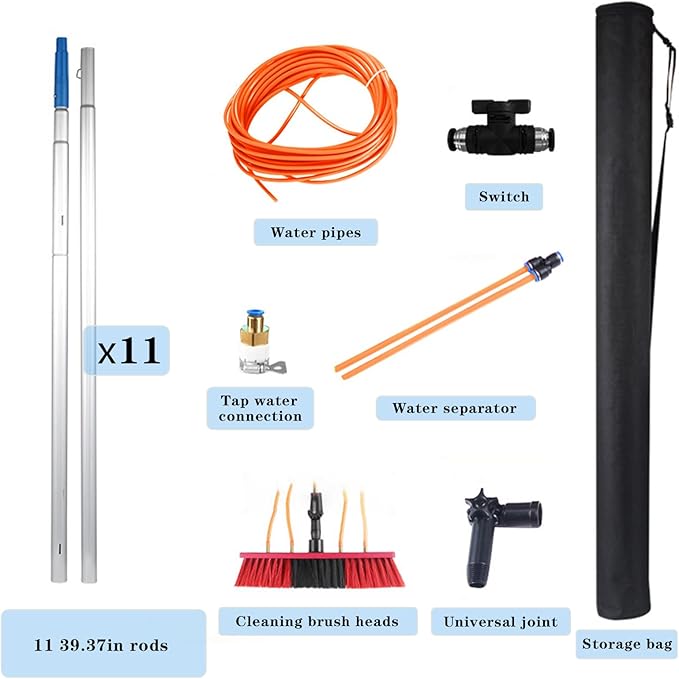 Water Fed Pole Kit Adjustable Solar Panel Cleaning Kit Cleaner Tool for Window Glass Roof Outdoor Glass Brush Window Washing Equipment (37FT)