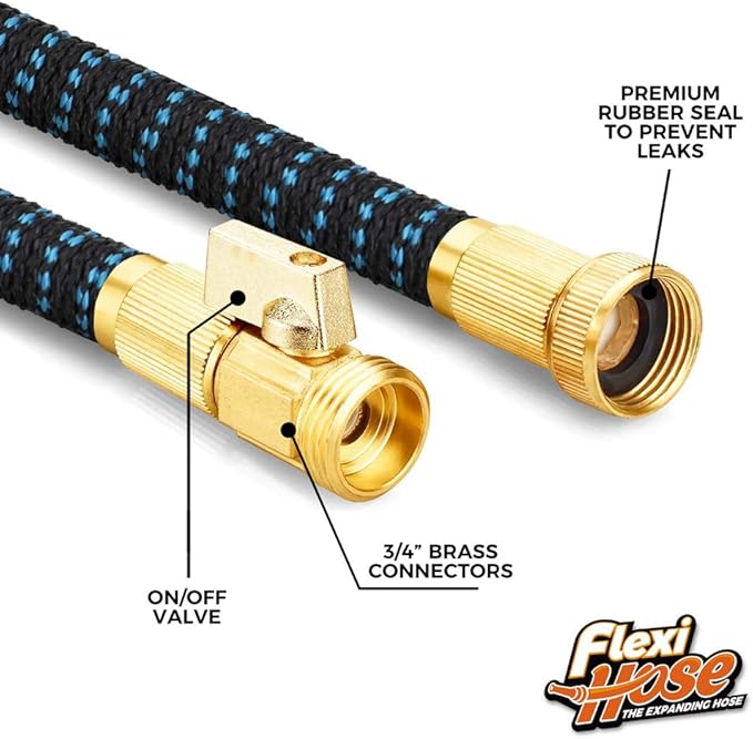 Flexi Hose Expandable Garden Hose with 8 Function Nozzle, 150FT - Lightweight Retractable Garden Hose, Water Hose - No-Kink Flexibility, 3/4 Inch Solid Brass Fittings and Double Latex Core