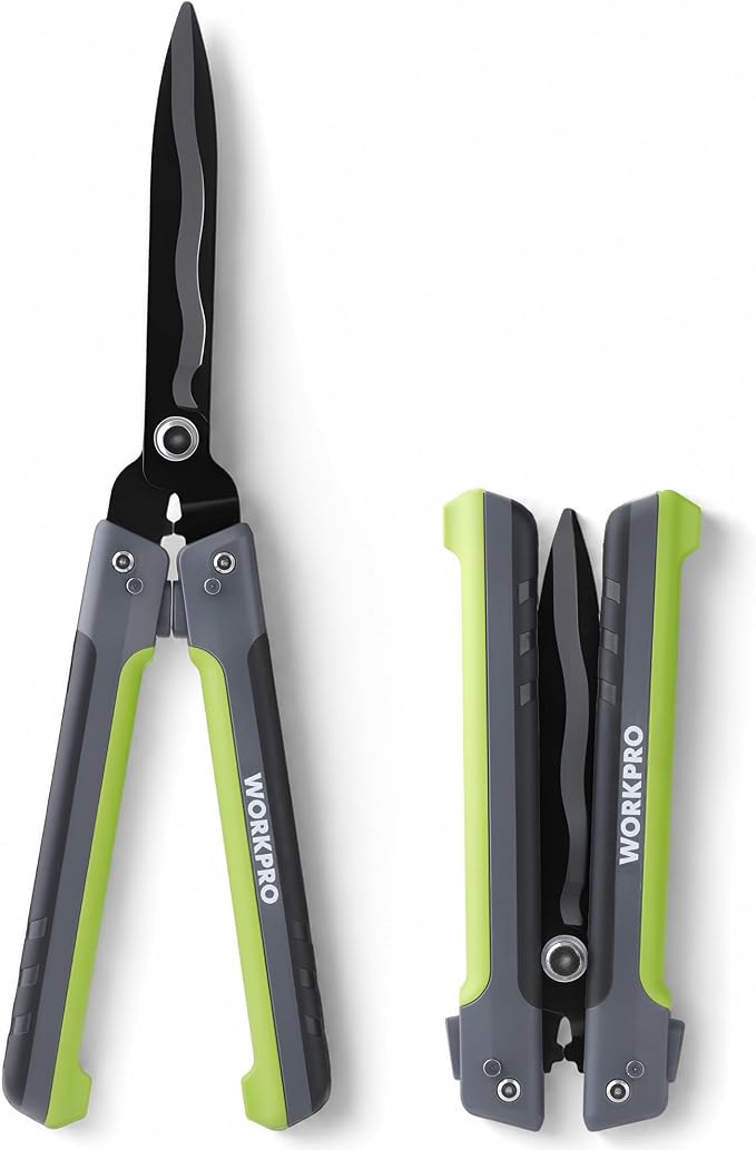 WORKPRO 23" Hedge Shears, Foldable Hedge Clippers with High-Carbon Steel, Manual Hedge Trimmers with Wavy Blades & Ergonomic Handle, Garden Shears for Hedges, Shrubs, Boxwood, Dense Garden Growth