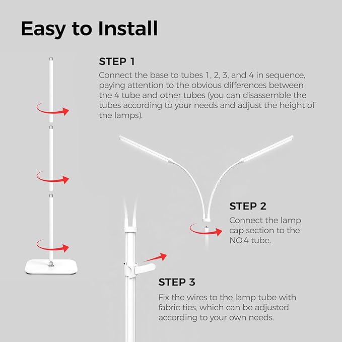 Plant Grow Light for Indoor, Full Spectrum Dual Heads Grow Light, 66.5in Extendable Stand,144 LEDs,10-Level Dimmable, Auto Timer, Adjustable Gooseneck Floor Lamp for Tall Large Plants