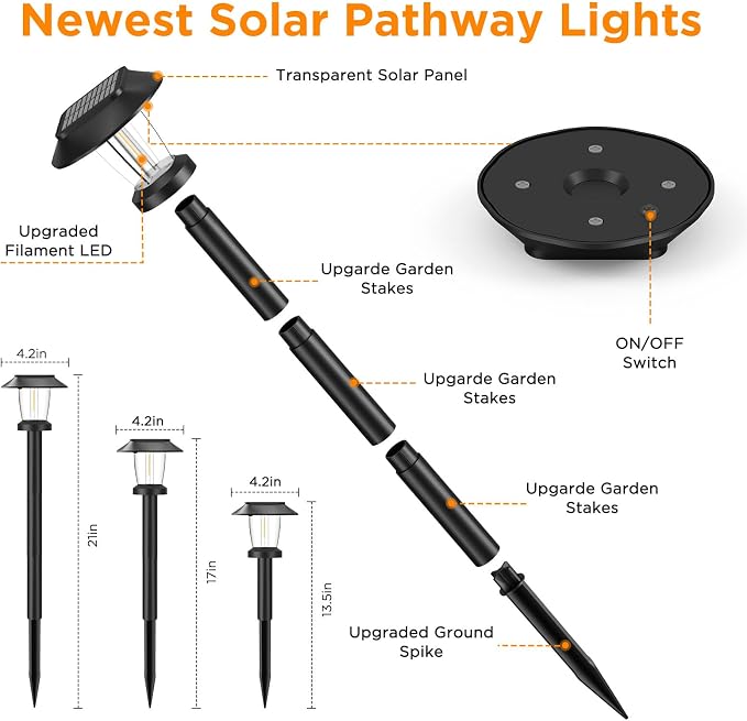 Solar Pathway Lights Outdoor - 12 Pack Solar Powered Garden Lights Waterproof IP65, Decor Landscape Lighting with Three Lighting Modes for Yard, Lawn, Walkway, Driveway, Warm White