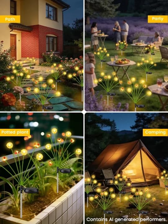 EEW Solar Garden Lights Outdoor 8 Pack 64 LED Swaying Dandelion Bee Lights | Newly 3-Layer Design, Auto On/Off, IP65 Waterproof, 2 Modes, Adjustable Stem, Garden Lawn Pathway Patio Party Decorations