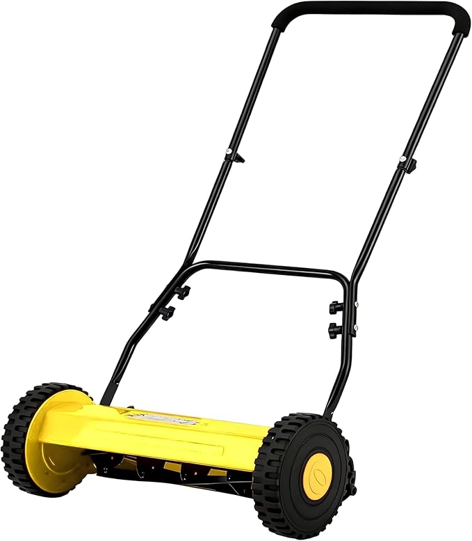 IDEALHOUSE Quiet Eco-Friendly Manual Push Reel Lawn Mower – 16-Inch 5-Blade – Adjustable Height, Lightweight, Compact Storage – Ideal for Small to Medium Yards