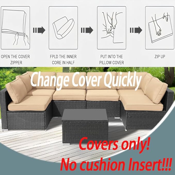 14Pcs Outdoor Cushion Covers Replacement Washable w/Zipper for 6-Seaters Sofa Patio Slipcovers Set Seat and Back Covers Only-23.6x23.6x4inch