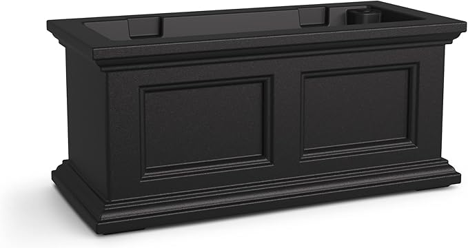 Mayne Fairfield 2ft Window Box, Self Watering Flower Box with Double Wall Design, All Season Fade Resistant Outdoor Window Planter with Steel Mounting Bracket, Black