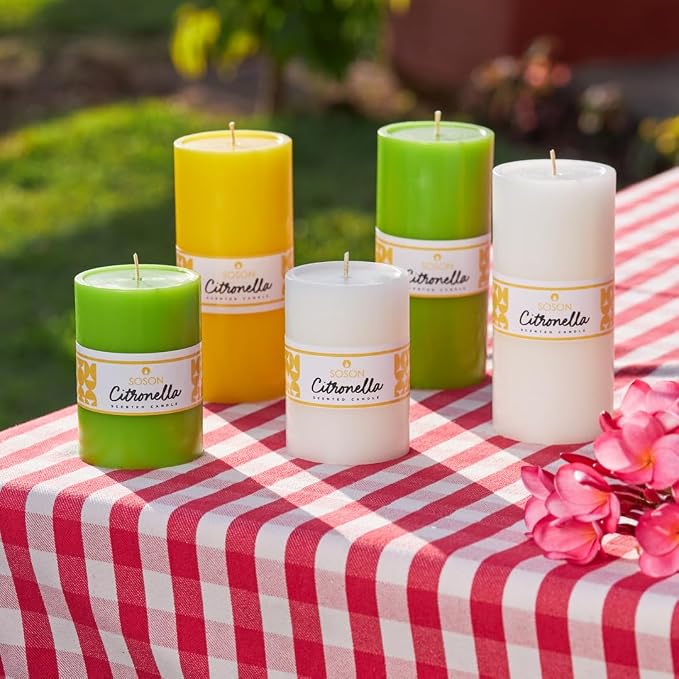 Simply Soson Citronella Candle - Citronella Scented Pillar Candles Ivory - 3x4 inch - 3 Pack - Long Lasting Burn Outside Candles for Garden Yard Balcony, Summer Camping