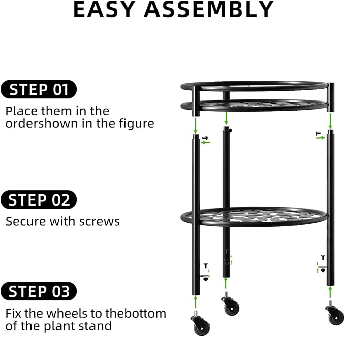 2 Tier Heavy Duty Rolling Plant Stand – 150 lbs Capacity Flower Pot Holder with Wheels for Indoor & Outdoor, Easy Move Cart for Balcony, Patio, Garden, 2 Pack Black