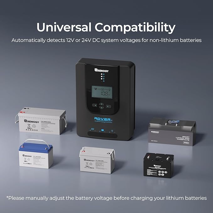 Renogy Charge Controller-Rover 40A MPPT 12V/24V Auto-Detect LCD Display | 99.9% Efficiency for Gel/Flooded/Lithium Batteries | Dual-Peak Tracking & Modbus Support (40A 12V/24V)