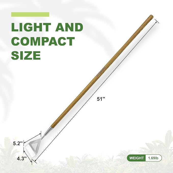 Haliaeetus Women's Dutch Hoe, 51'' Long Handle Dutch Hoe Weeder for Standing to Remove Weeds, Stainless Steel Push Pull Weeder for Weeding in Between Seedlings, Removal of Moss and Soil Loosening