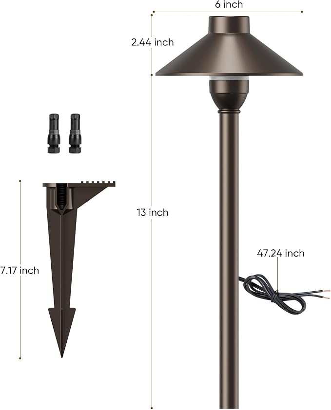 PARTPHONER Low Voltage Landscape Lighting 12-Pack, Aluminum 12V Pathway Lights with G4 Bulbs, Waterproof Oil Rubbed Bronze Color Wired Path Lights with Connectors for Walkway Yard Garden
