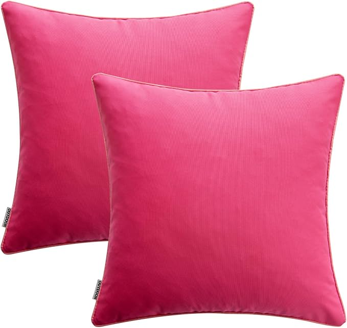 MIULEE Pack of 2 Outdoor Waterproof Throw Pillow Covers Decorative Outdoor Pillowcases Piping Edge Water Resistant Cushion Covers for Patio Garden Couch Chair Tent Balcony, 18x18 Inch Hot Pink