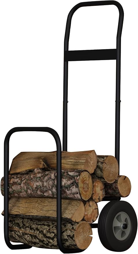 Fire Beauty Firewood Log Cart Carrier, Outdoor and Indoor Wood Rack Storage Mover, Rolling Dolly Hauler