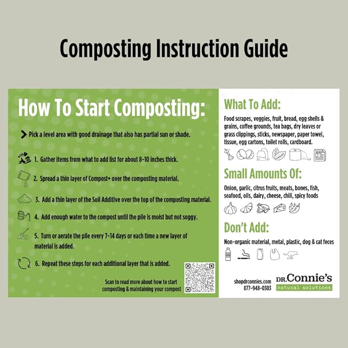 Dr. Connie's Compost+ Starter Kit | Natural Compost Starter & Accelerator | Includes Soil Additive & Composting Guide | All-Natural, Odor Control for Indoor & Outdoor Bins, Tumblers, and Piles