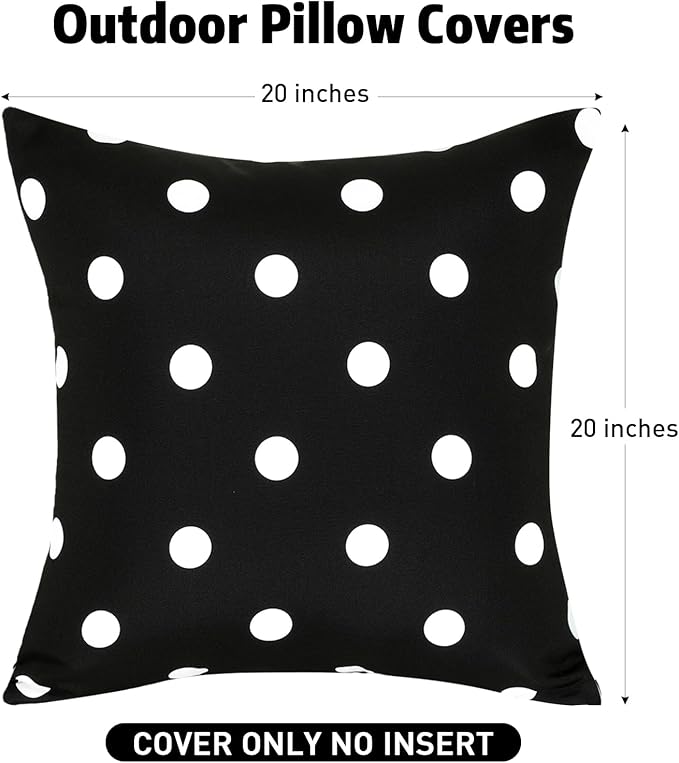 SquarePie Pack of 2 Outdoor Pillow Covers Waterproof Decorative Throw Pillowcase Black White Garden Cushion Cover Cases for Spring Patio Couch Balcony Bench,20x20 inch Black Polka Dot
