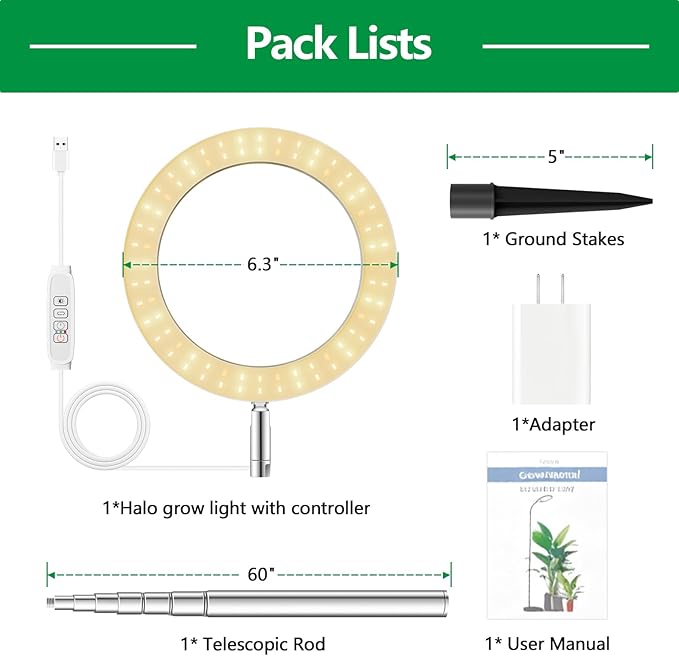 2 Packs Plant Grow Light,Grow Lights for Indoor Plants,80 LEDs Full Spectrum Plant Lights for Indoor Growing with 6/12/16H Timer-WG2