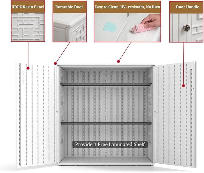 HOMSPARK Indoor/Outdoor Storage Cabinet with Doors and Shelf, 34”x15”x36” HDPE Plastic Storage Box Waterproof for Patio, Garden, Balcony, Multi-Purpose for Daily Tools, White