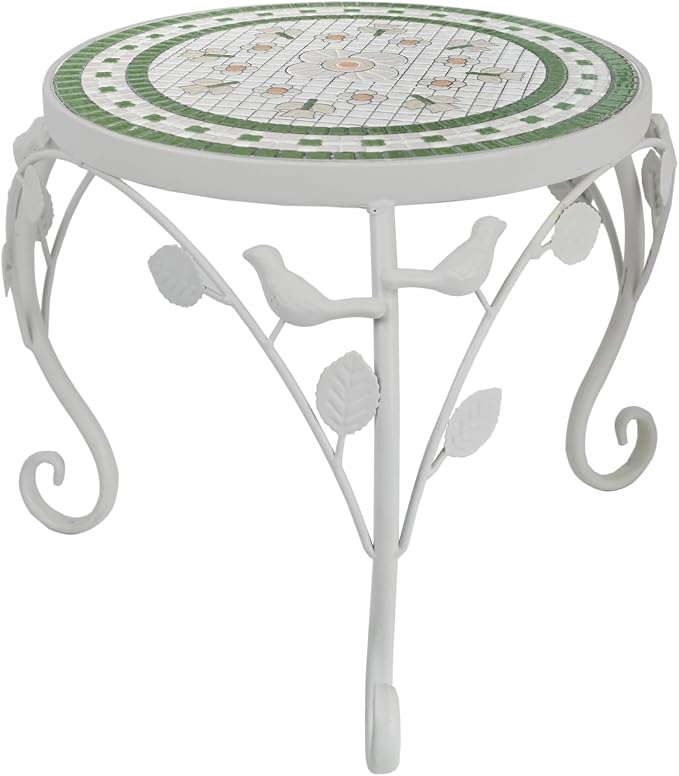 Set of 2 Plant Stand for Indoor Outdoor, Heavy Duty Cast Iron with 10" Ceramic Tile Top Plant Table, Tall Vintage Decorative Plant Rack, Mosaic Flower Pot Holder for Home Garden Porch Yard Patio