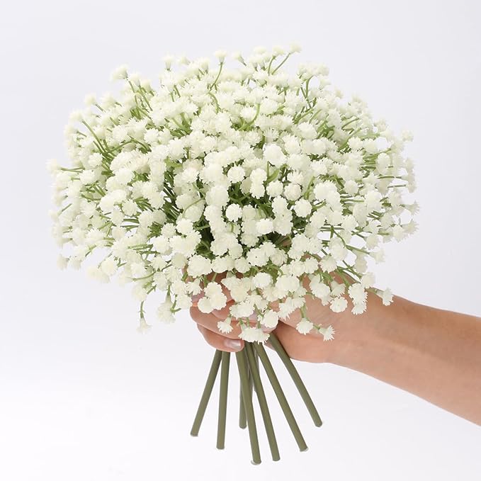Baby's Breath Artificial Flowers Bulk 10 Pack (30pcs) Faux Baby Breath Plastic Flower Fake Gypsophila Flower Arrangement for Crafts Fake Flowers Bouquet for Wedding Centerpieces Cream Baby Breath