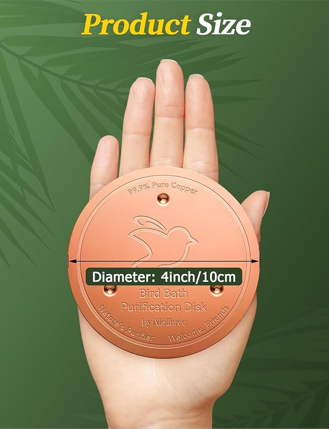 Mellbree 2-Pack Bird Bath Copper Disk, 0.6mm Reinforced 99.99% Pure Copper Cleaning Disk with Triple-Point Support for Physical Safe Clean Water All-Season, Universal Fit for Outdoor Birdbaths, Bowl