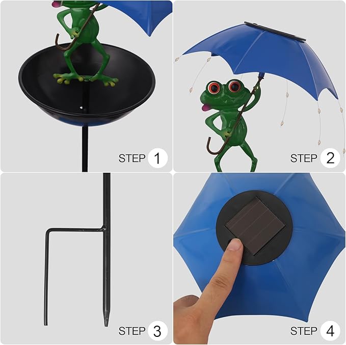 Garden Decor Solar Bird Feeder Frog, Frog Gifts Hummingbird Feeder Decorative Path Lights Yard Art Ornament Bird Feeder,Outdoor Solar Lights Frog Figurine Lights with Umbrella (Frog)
