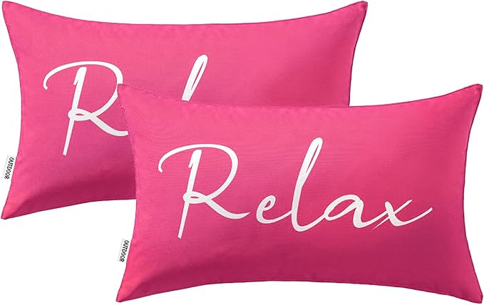 MIULEE Outdoor Waterproof Throw Pillow Covers Set of 2 Relax Decorative Outdoor Rectangular Pillowcases for Chair Patio Garden Couch Tent Balcony Sofa Hot Pink 12x20 Inch