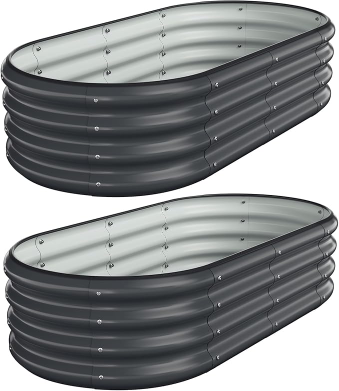 Galvanized Steel Raised Garden Beds, 4x2x1ft-2PCS for Lightweight Planter Boxes Outdoor with Easy Assembly, Oval Large Gardening Box for Vegetables, Fruits, Flower,Black