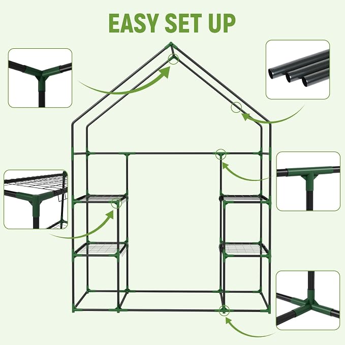 Greenhouse for Outdoors, Portable Green House, Walk in Greenhouses with Durable PE Cover, 57 x 29 x 76 inch Greenhouse with Shelves Stands,Green