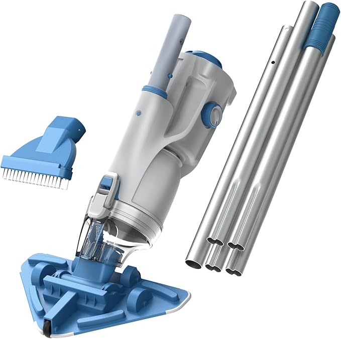 KOKIDO Rechargeable Cordless Pool Vacuum for Above Ground Pool and Pond Cleaner, 72β Aluminum Pole, Standard & Fine Filters, 2 Brush Vac Heads, Handheld Pool Cleaner Spot Clean Inground Pools XV320