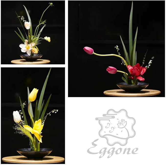 Eggone Japanese Ikebana Kit Floral Frog Flower Container with Kenzan Needle Straightening Tool (Large Tripod Bowl)
